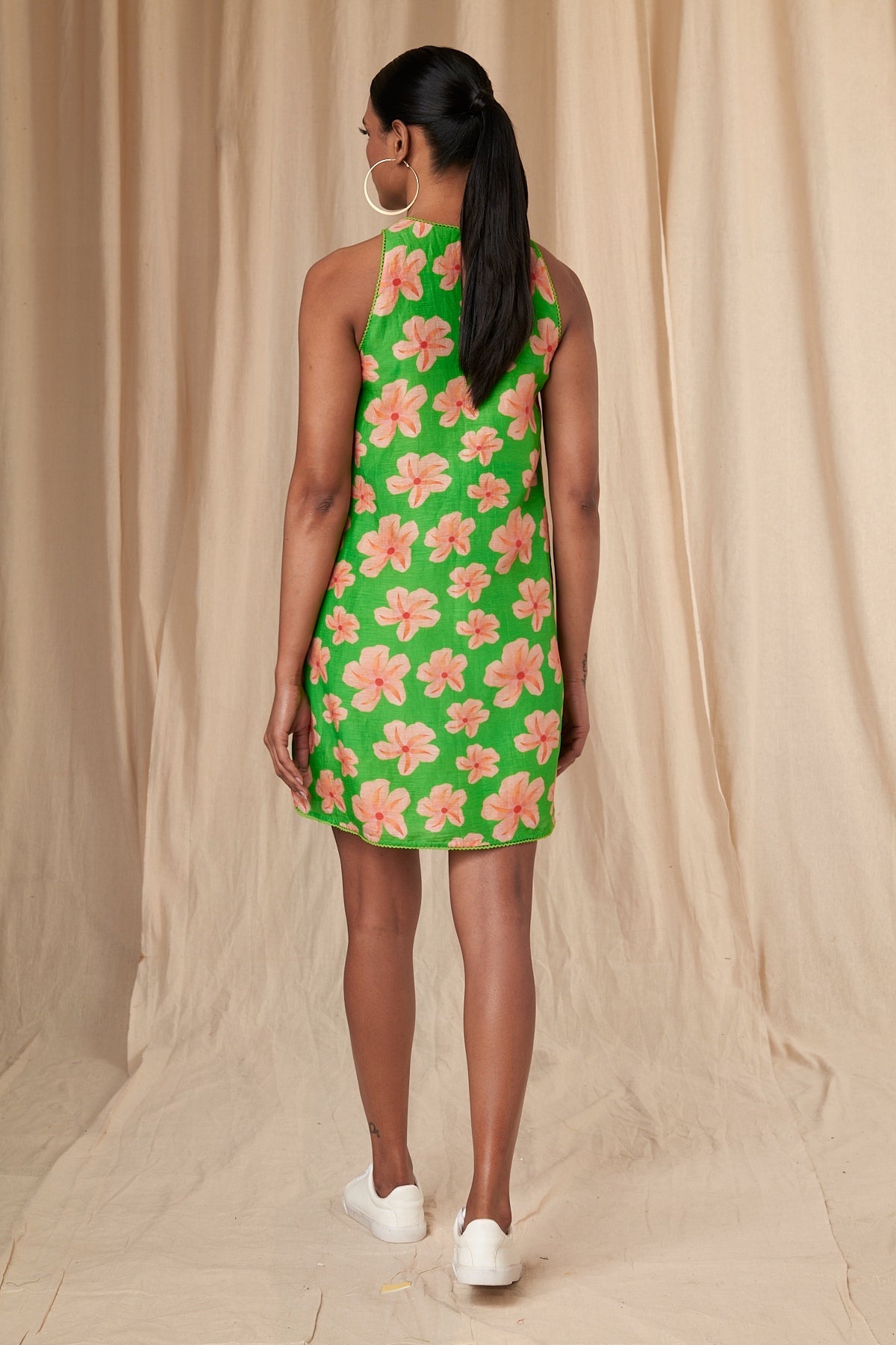 Parrot Green Flower Passion In-Cut Mini Dress