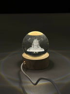 3D Crystal Glass Shiva Sculpture LED Night Lamp with Wooden Base