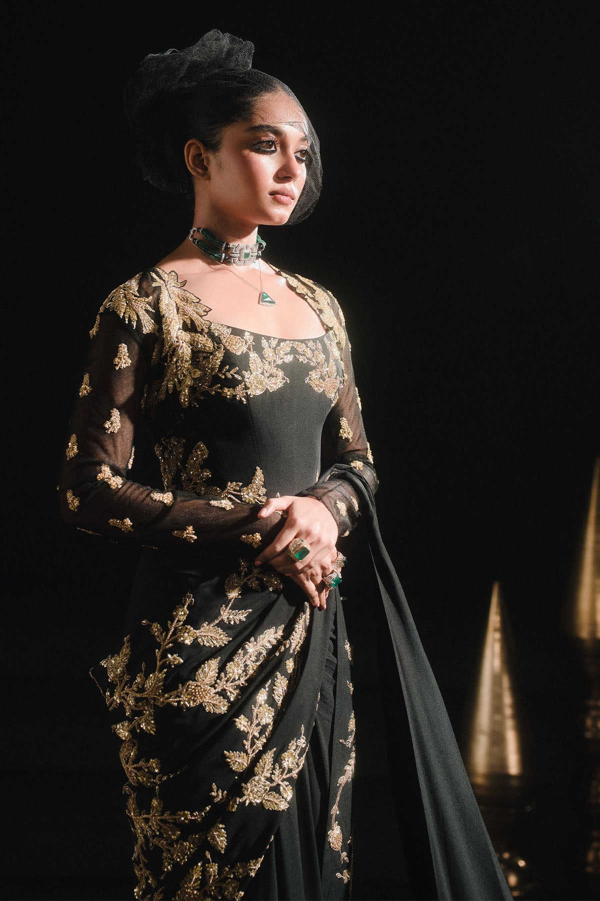 The Sunheri Bel Stitched Saree