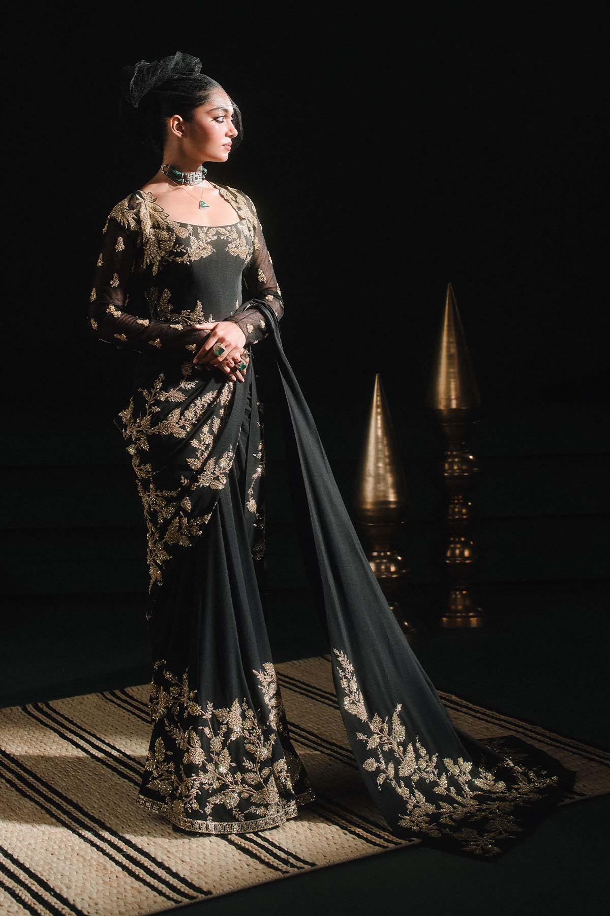 The Sunheri Bel Stitched Saree