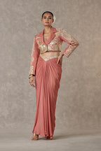Salmon Son-Chidiya Cropped Blazer Set