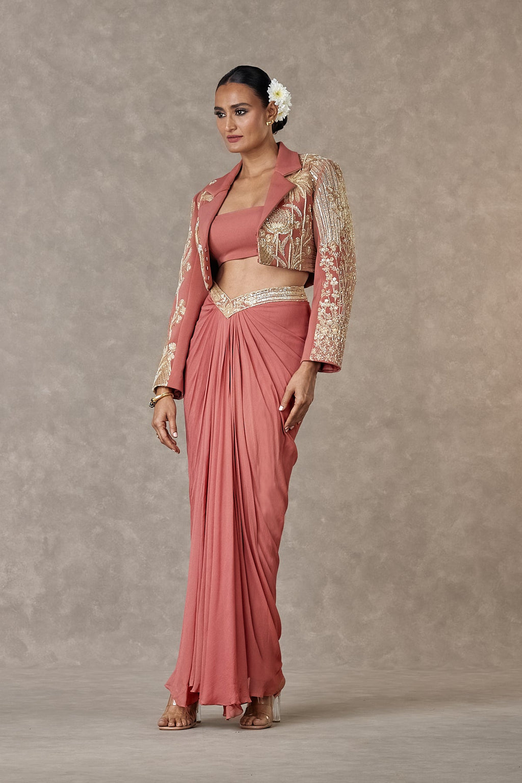 Salmon Son-Chidiya Cropped Blazer Set