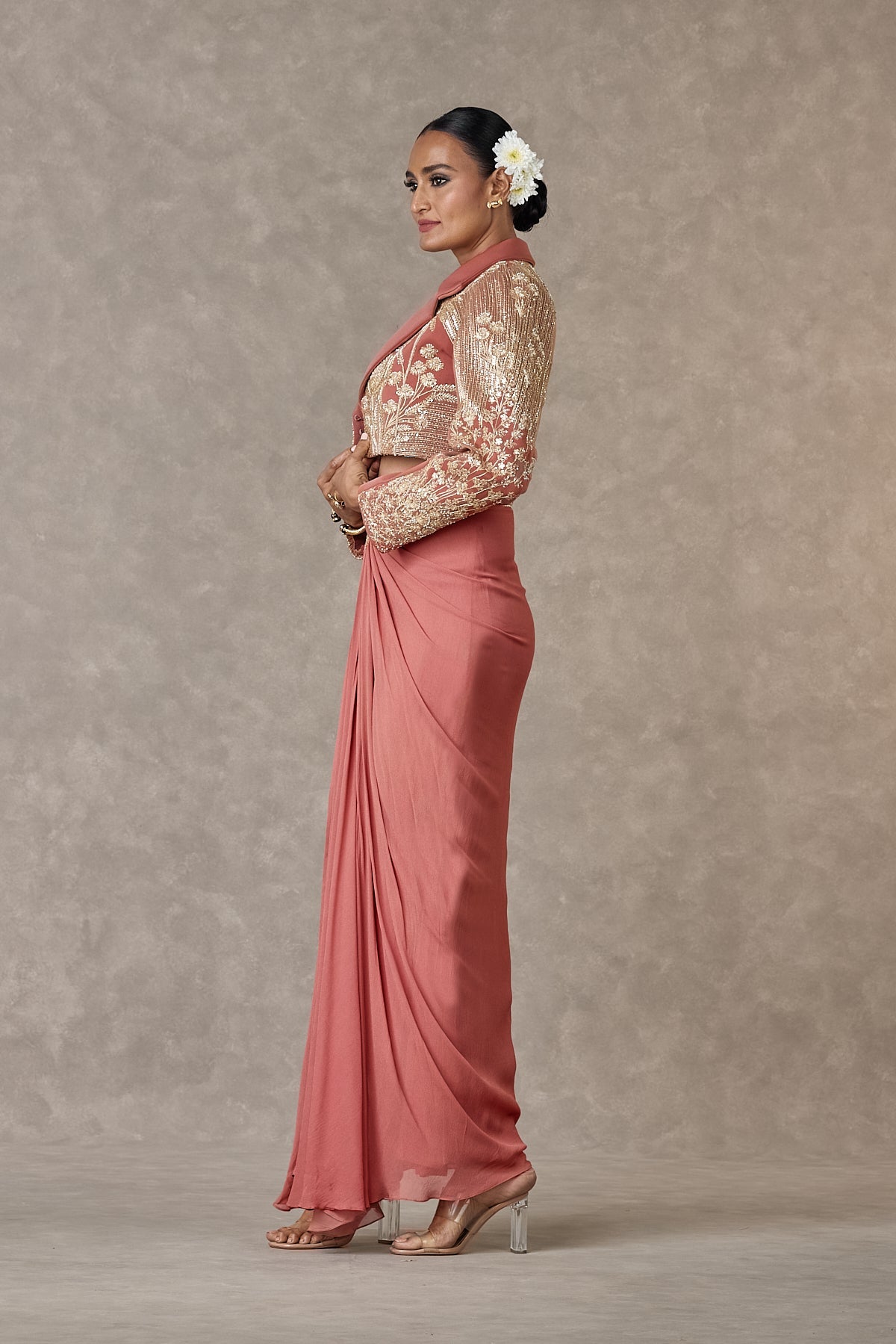 Salmon Son-Chidiya Cropped Blazer Set