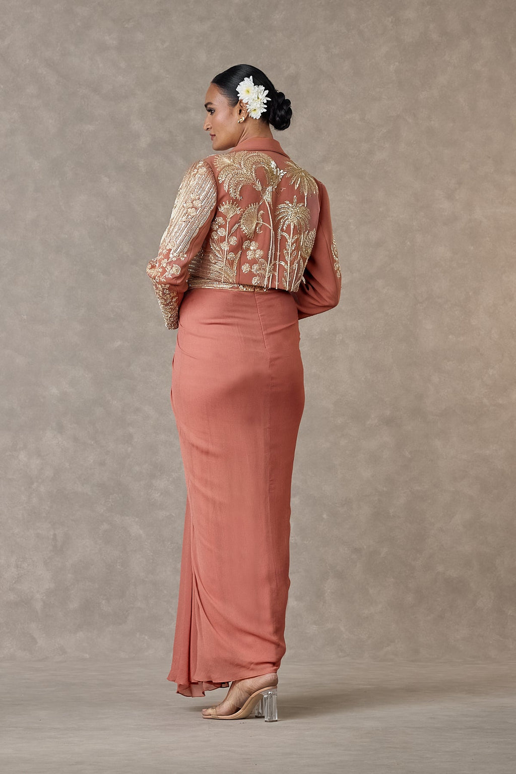 Salmon Son-Chidiya Cropped Blazer Set