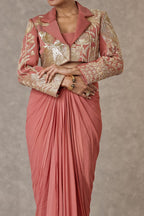 Salmon Son-Chidiya Cropped Blazer Set
