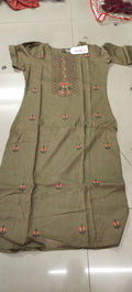 Beige Floral Embroidered Pure Cotton Kurti