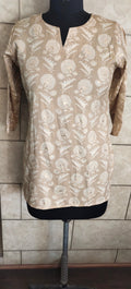 Beige Foil Printed Rayon Top