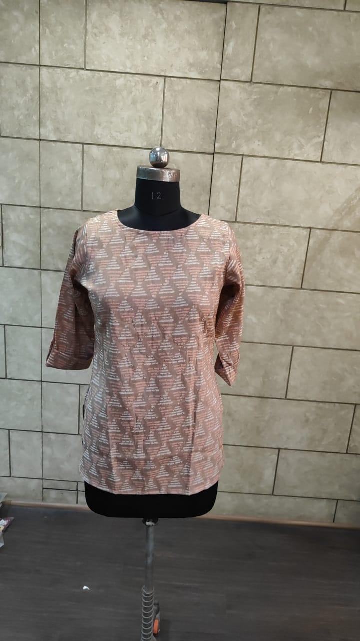 Brown Foil Printed Rayon Top