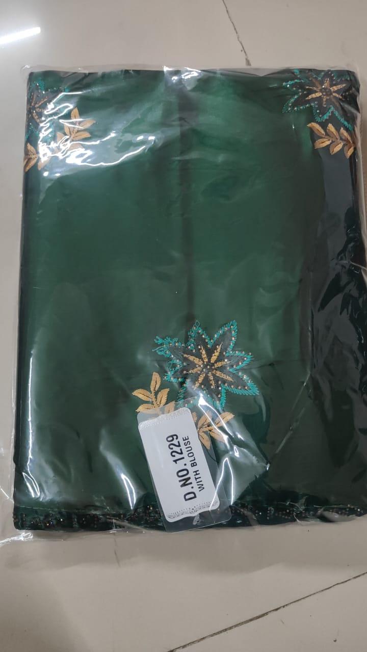 Green Floral Embroidered With Embellished Georgette Saree