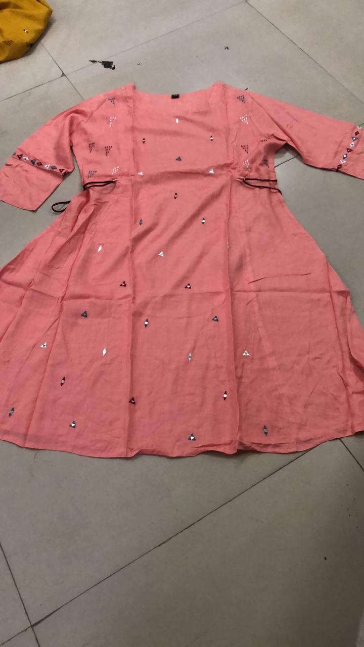 Peach Embroidered Cotton Blend Kurti