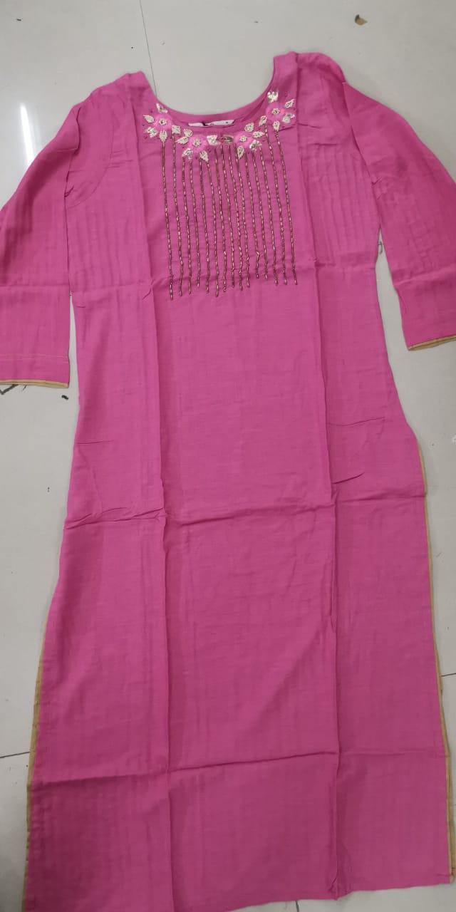 Pink Embroidered Rayon Kurti