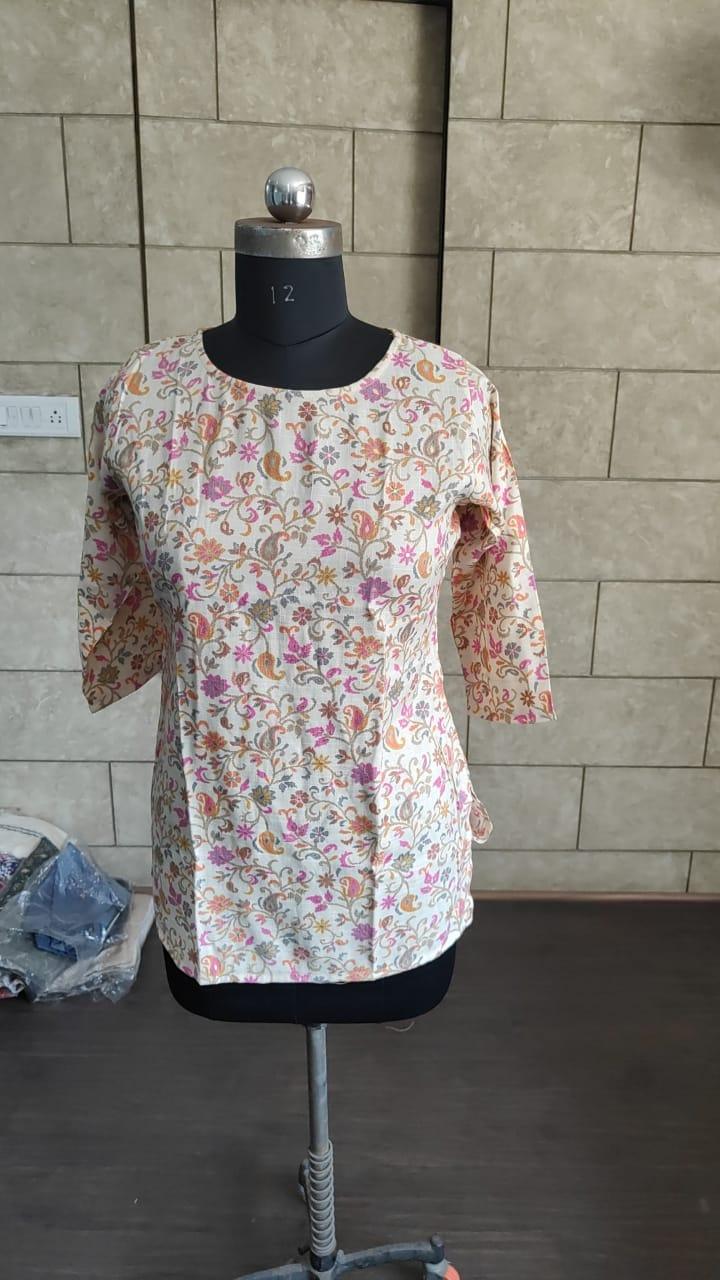 White Floral Printed Rayon Top