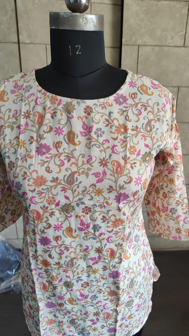 White Floral Printed Rayon Top