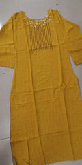 Yellow Embroidered Rayon Kurti