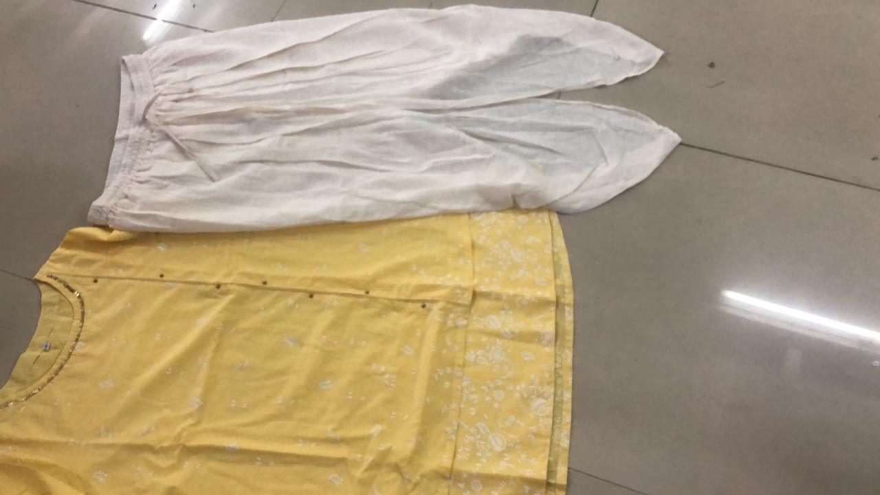 Yellow Printed Cotton Blend Kurti Dhoti Set